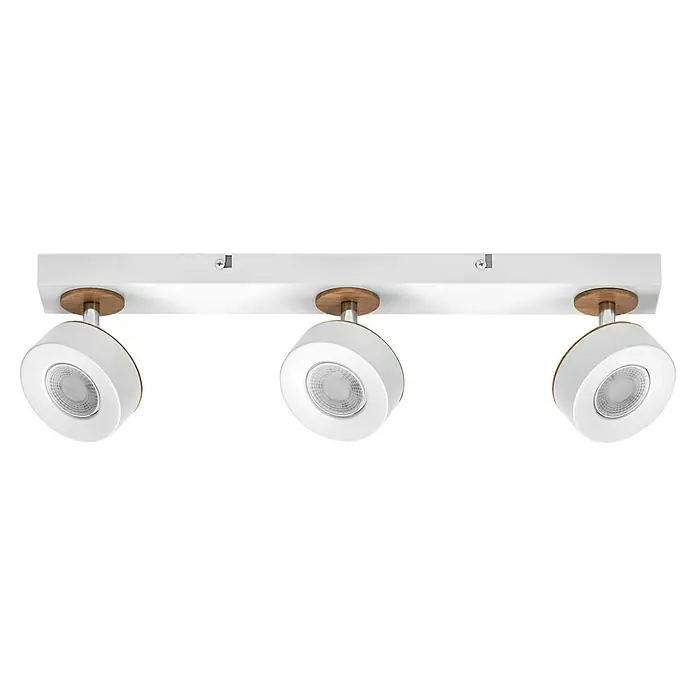 Ledvance LED-Wand- & Deckenstrahler Spot Pluto - 14,4 W, L x B x H: 49,8 x 9 x 10,8 cm, Weiß, Warmweiß, 3 Stk. - Deckenleuchte mit drei Strahlern. Das moderne Design der Leuchte wird durch das Holz und das weiße Metall hervorgehoben.