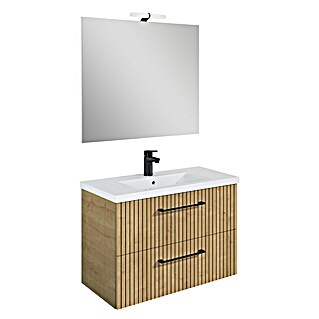 Riva Compact Badmöbel-Set (Gesamtbreite Badmöbel: 81,7 cm, Hamilton Eiche)