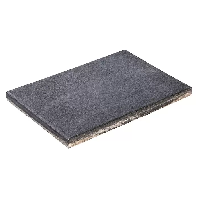 Diephaus Terrassenplatte Norfolg - 60 x 40 x 4 cm, Schwarz/Basalt, Beton - Dunkelgrauer rechteckiger Pflasterstein mit sichtbarem Schichtquerschnitt.