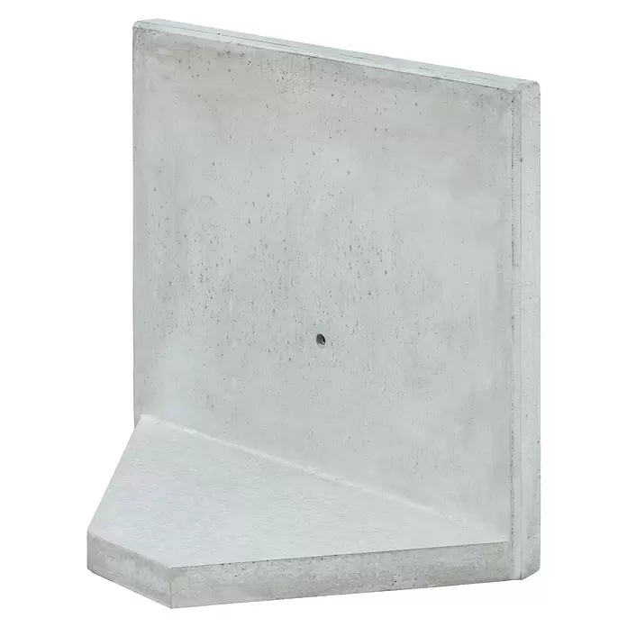 Diephaus L-Stein Ecke - 80 cm, 100 cm, Stärke: 5 cm, Grau - Graues L-förmiges Betonelement als Stütze oder Stützmauer, mit glatter Oberfläche und kleinem Loch.