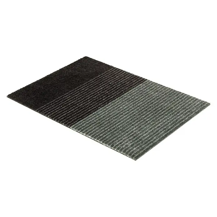 SCHÖNER WOHNEN-Kollektion Fußmatte Streifen - Anthrazit/Grau, 50 x 70 cm - Ein rechteckiger, mehrfarbiger Teppich mit Streifenmuster in Grau- und Schwarztönen, ideal für moderne Innenräume.