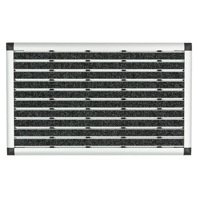 Astra Fußmatte Excellence Mat - Aluminium, Anthrazit/Grau, 40 x 60 cm - Schmutzfangmatte mit silberfarbenem Rahmen und schwarzen Akzenten, ideal für den Eingangsbereich, um Schmutz und Feuchtigkeit effektiv zu reduzieren.