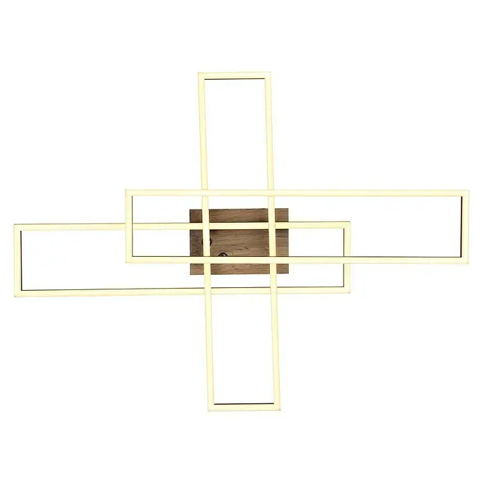 Tween Light LED-Deckenleuchte Lobia - L x B x H: 80 x 60 x 10 cm, Schwarz, Holz, Warmweiß - Moderne Deckenleuchte mit geometrischen Formen und warmweißem Licht. Das Design kombiniert Holz und LED-Streifen für eine stilvolle Beleuchtung.