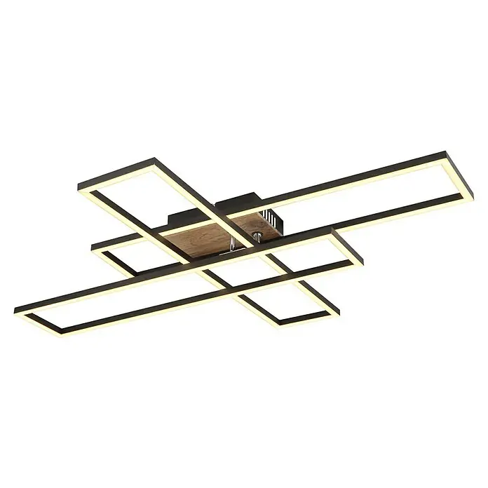 Tween Light LED-Deckenleuchte Lobia - L x B x H: 80 x 60 x 10 cm, Schwarz, Holz, Warmweiß - Moderne LED-Deckenleuchte mit geometrischen Formen und warmweißer Beleuchtung, die ein stilvolles Ambiente schafft.