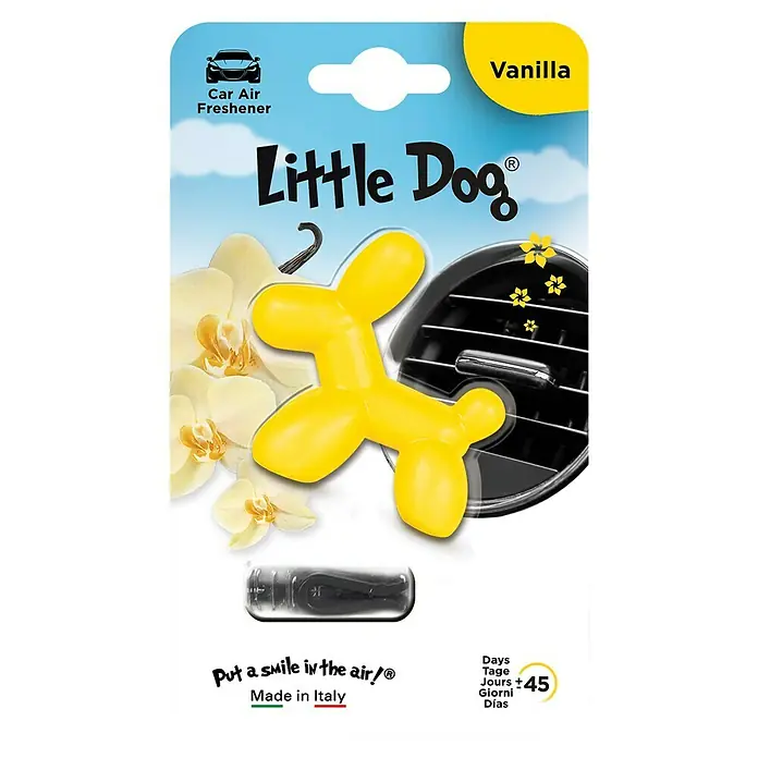 Ambientador de coche Little Dog - Vainilla, Amarillo - Ambientador para coche Little Dog Vanilla. Un perro globo amarillo proporciona una fragancia fresca y buen humor al conducir.