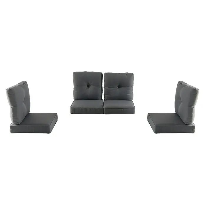 Sunfun Ersatzkissen - Passend für: Sunfun Loungemöbel-Set Linda - Diese Aufnahme zeigt eine Reihe von grauen Sitzkissen mit Rückenlehne. Ideal für bequeme Gartenmöbel.