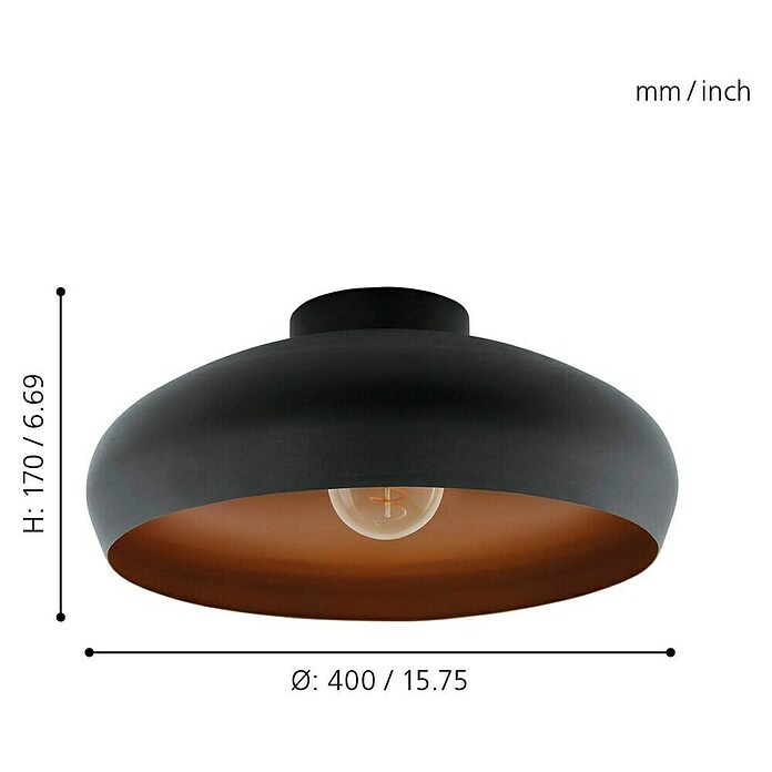 Eglo Plafondlamp Mogano (l x b x h: 40 x 40 x 17 cm, Zwart, Koper, E27) | BAUHAUS