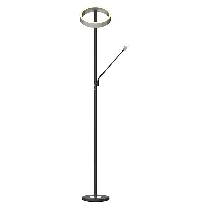 Tween Light LED-Stehleuchte Orlando - Höhe: 180 cm, Sandschwarz, Chrom, Warmweiß - Moderne Stehlampe mit LED-Ring und zusätzlichem Lesearm für stilvolle Beleuchtung im Raum.