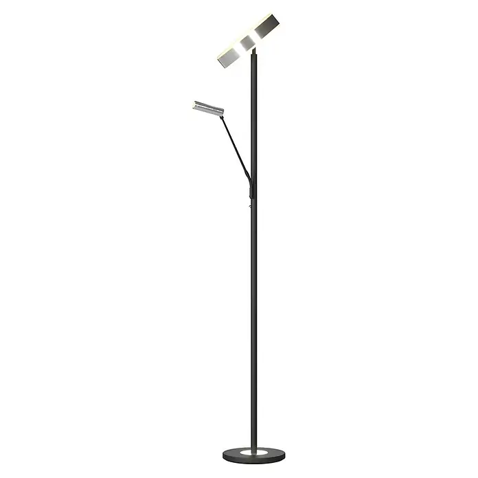 Tween Light LED-Stehleuchte Orlando - Höhe: 180 cm, Sandschwarz, Chrom, Warmweiß - Moderne LED-Stehlampe in Schwarz mit zwei Leuchten für stilvolle Beleuchtung im Innenbereich.