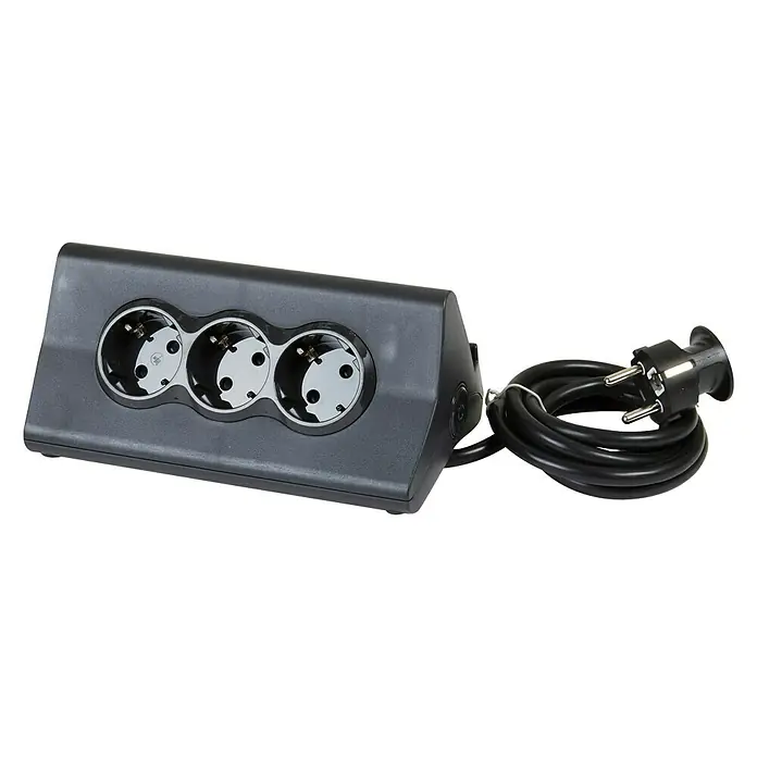 Legrand Base de enchufe múltiple Momo - Negro, Longitud del cable: 1,5 m - Regleta con tres enchufes y cable negro para facilitar la conexión a la red eléctrica. Perfecto para conectar varios dispositivos.