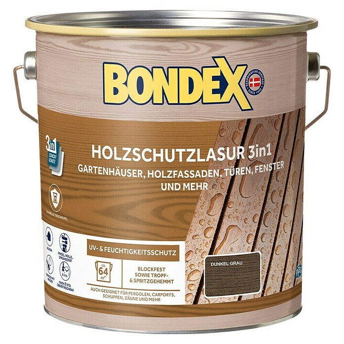 Bondex Holzschutzlasur 3in1 (Dunkelgrau, 4 l, Seidenmatt) | BAUHAUS