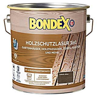 Bondex Holzschutzlasur 3in1 (Dunkelgrau, 4 l, Seidenmatt)