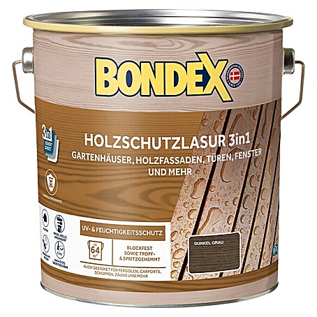 Bondex Holzlasur 3in1 (Dunkelgrau, 4 l, Seidenmatt)