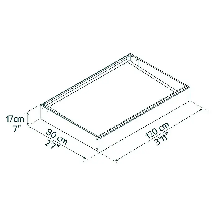 Palram – Canopia Pultvordach Sophia - 120 x 80 x 17 cm, Anthrazitgrau, Farbe Dach: Klar - Draufsicht auf ein Schubfach mit den Maßen 80 cm x 120 cm und einer Höhe von 17 cm.