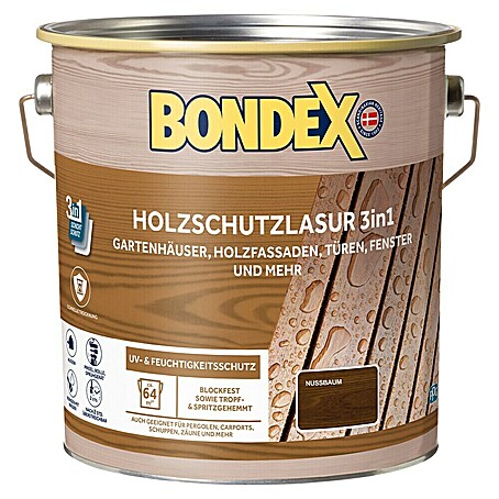 Bondex Holzlasur 3in1 (Nussbaum, 4 l, Seidenmatt)
