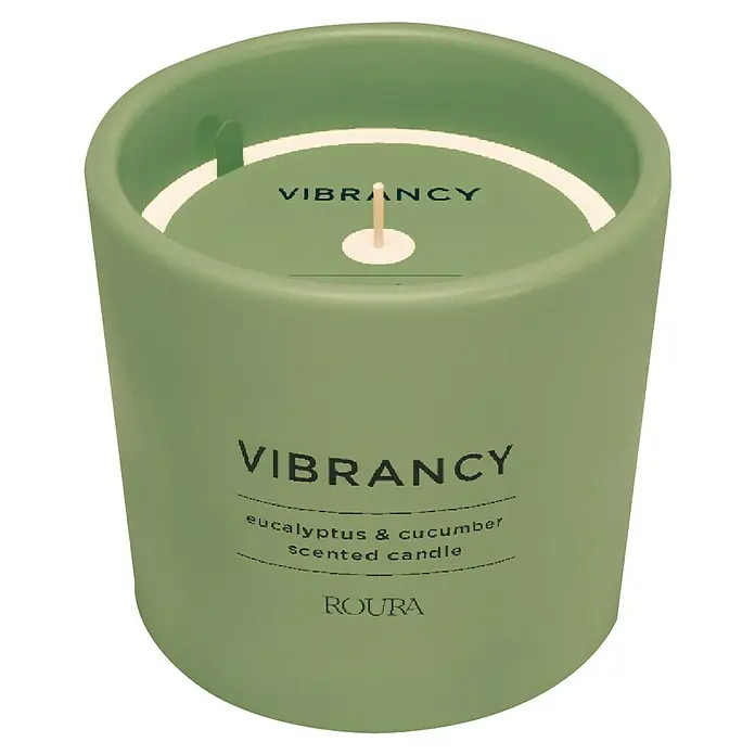 Vaso con vela Vibrancy - Ø x Al: 9,5 x 8,5 cm - Vela perfumada verde "Vibrancy" con eucalipto y pepino de Roura, que proporciona un ambiente refrescante.