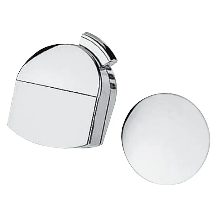 Hansgrohe Ausstattungs-Set Exafill - 2 -tlg., Verchromt - Nahaufnahme eines eleganten, verchromten Badzubehörsets mit einem Seifenspender und einem passenden Seifenhalter, ideal für moderne Badezimmer.
