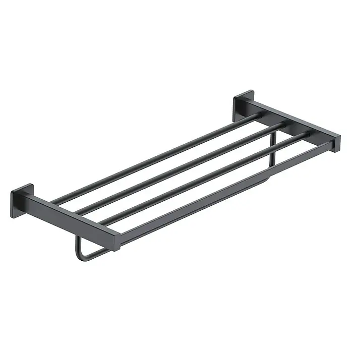 Camargue Makalu Toallero con estante - Ancho: 55 cm, Negro - Toallero moderno gris oscuro con tres barras y soporte inferior para una organización elegante del baño.