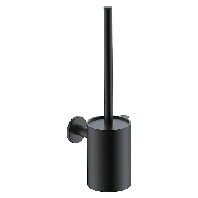 Camargue Lhotse Escobillero mural - Negro - Un cepillo de inodoro con soporte en un diseño negro mate para un accesorio de baño moderno.