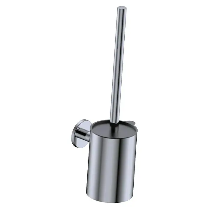 Camargue Lhotse Escobillero mural - Cromo - Portacepillos de inodoro cromado de pared con mango elegante y recipiente cilíndrico para una organización elegante del baño.