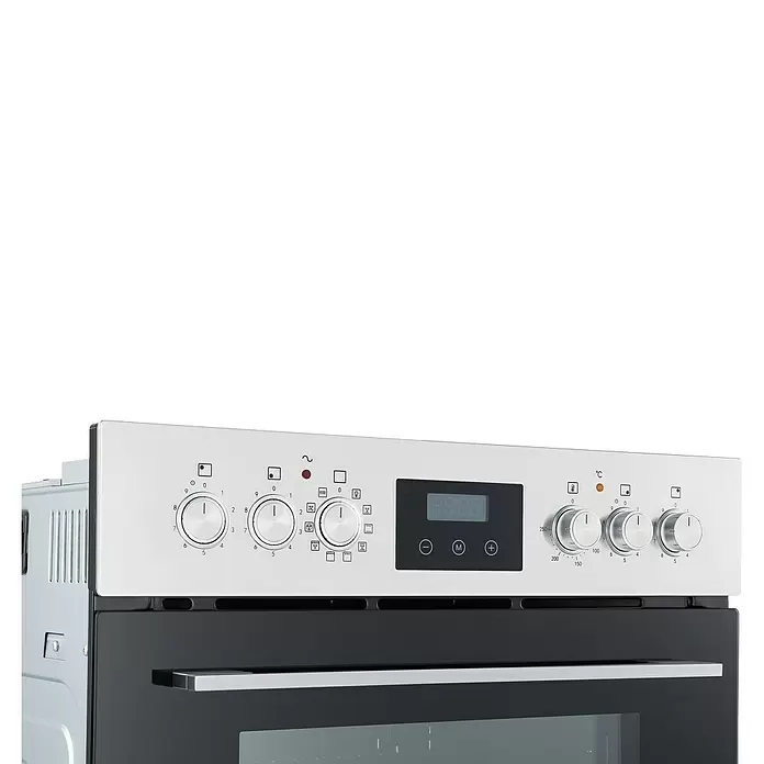 Respekta Einbauherd-Set Jean -  - Bedienfeld aus Edelstahl für Backofen mit schwarzem Digitaldisplay, silbernen Drehknöpfen für Temperatur und Modi.