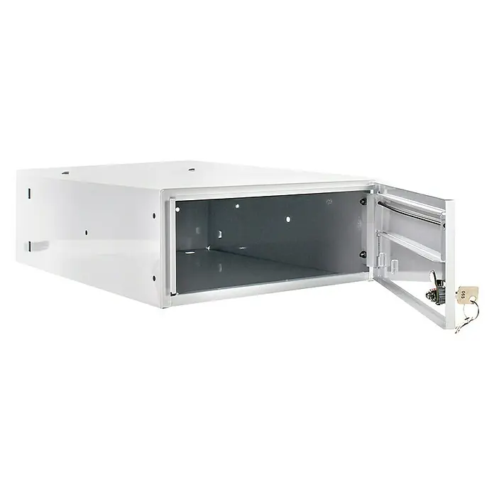 Rottner Wandbriefkasten ELM MZ - L x B x H: 39 x 30,5 x 12,5 cm, Weiß, Stahl - Metallschrank in Weiß mit offener Tür, ideal für die Aufbewahrung von Wertgegenständen und Dokumenten, mit Schlüssel.