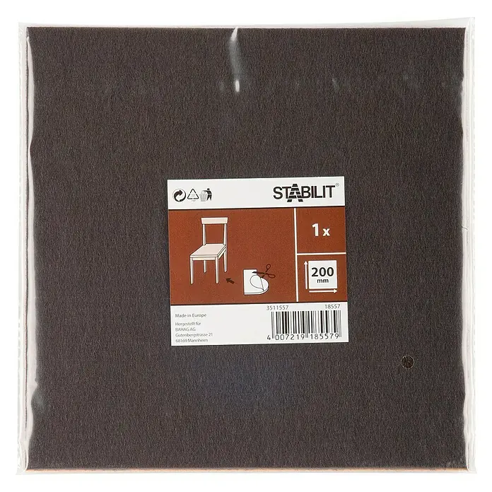 Stabilit Filzplatte200 x 200 x 3,5 mm, Braun, Kleben - Eine Packung STABILIT Filzgleiter, quadratisch, 200 x 200 mm, zum Schutz von Möbeln und Böden vor Kratzern.