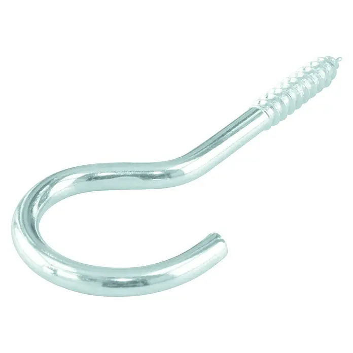 Suki Escarpia roscada - Ø x L: 3 x 40 mm, 7 ud., Rosca de madera, Zincado - Primer plano de un alcayata de gancho de metal galvanizado, ideal para colgar objetos ligeros.