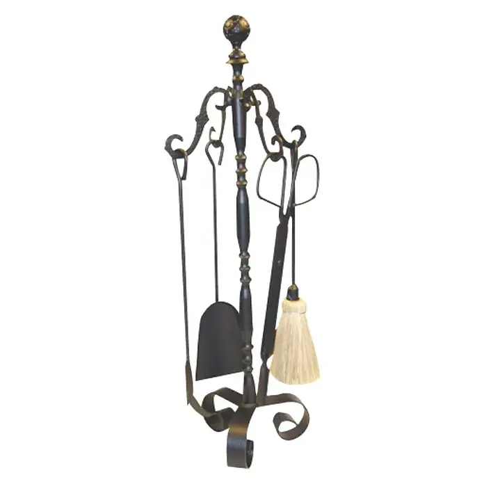 Imex El Zorro Juego de utensilios para chimenea - 4 pzs., Gris, Altura: 730 mm - Elegante juego de utensilios para chimenea con atizador, pala, tenazas y cepillo sobre un soporte decorativo. Un accesorio elegante para cualquier chimenea.