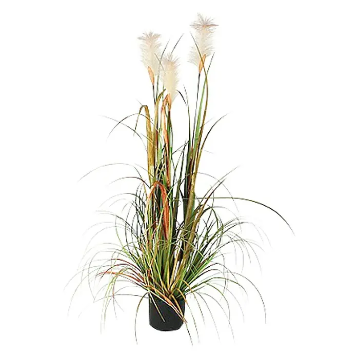 Kunstpflanze Federgras - Höhe: 120 cm, Grün, Kunststoff - Elegante künstliche Graspflanze in einem schwarzen Topf, ideal zur Dekoration von Innenräumen. Natürliche Optik für ein stilvolles Ambiente.
