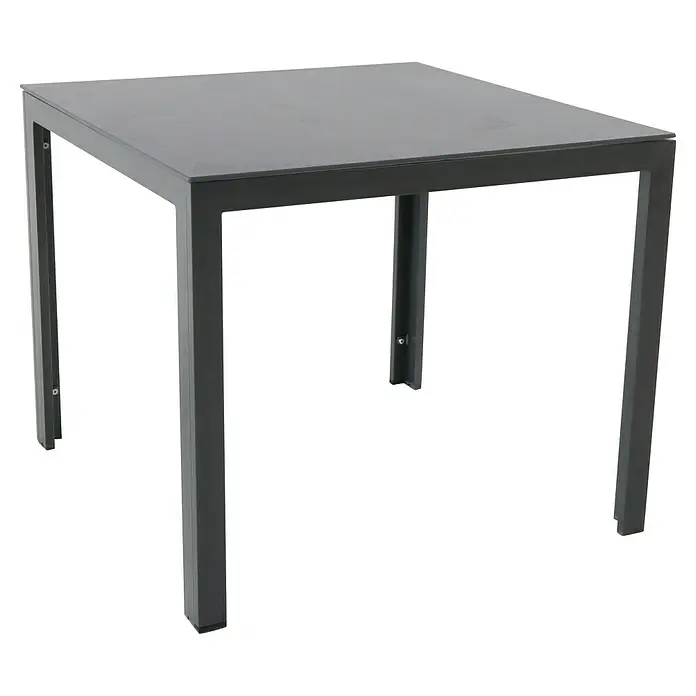 Sunfun Maja Gartentisch - L x B x H: 90 x 90 x 74 cm, Aluminium, Glas, Rechteckig, Night-Grey - Schwarzer quadratischer Esstisch aus Metall mit minimalistischem Design. Ideal für moderne Essbereiche und Küchen.