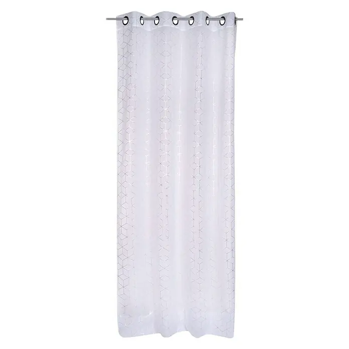 Visillo para ventana Jimmy - 140 x 250 cm, 100% poliéster, Blanco/Plateado - Elegante cortina de ducha blanca con un diseño geométrico para un baño moderno. Opaco y repelente al agua.