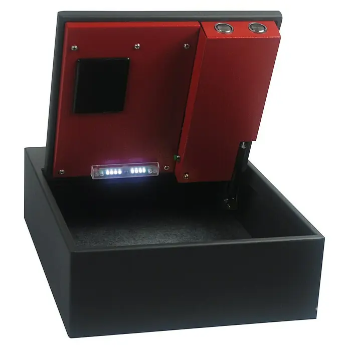 Arregui Caja fuerte Basa 20000-S7 - 38 x 31 x 11 cm, Cerradura de combinación electrónica - Caja fuerte negra con interior rojo e iluminación LED, ideal para guardar objetos de valor de forma segura.