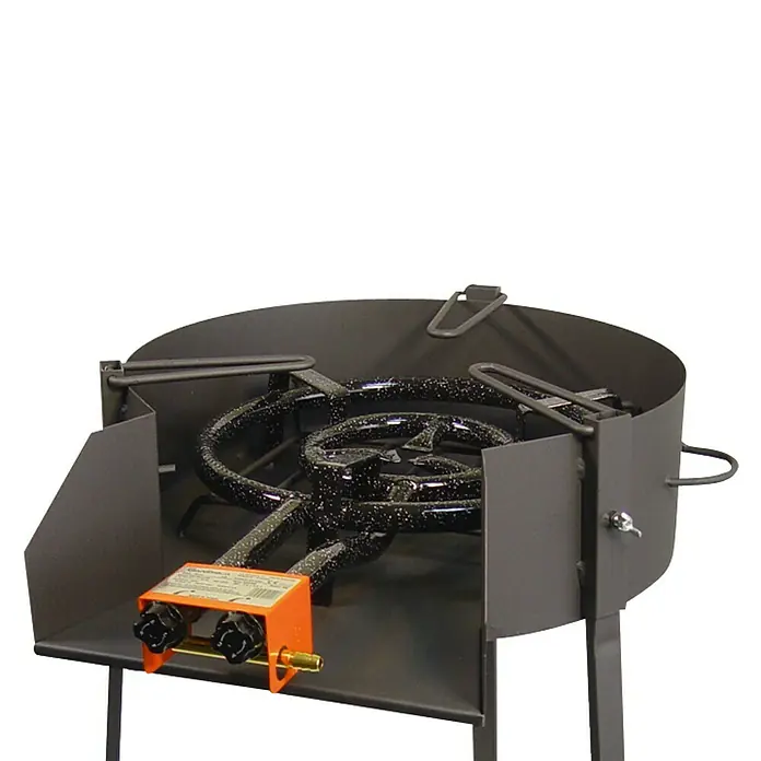 Barbacoa de carbón Dickson L - Diámetro de la superficie de la parrilla: 50 cm, Marrón/Metalizado - Quemador de paella profesional con pantalla contra el viento para uso exterior. Ideal para cocinar al aire libre.