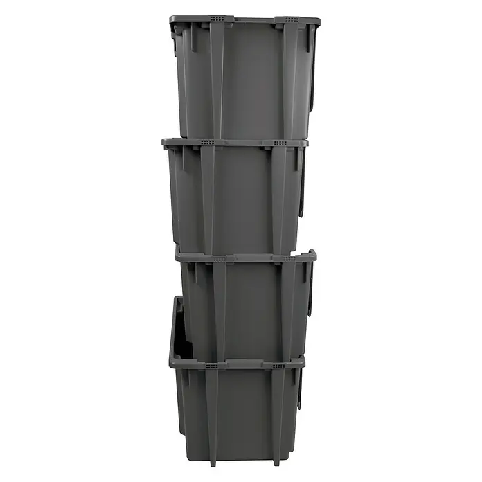 Tayg Gaveta 5040 - L x An x Al: 50 x 39,5 x 32 cm, Gris - Una pila de cuatro contenedores de almacenamiento grises, apilados uno encima del otro.