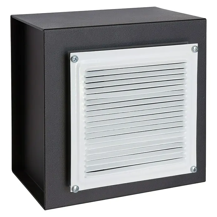 Arregui Grid Caja fuerte empotrable 13000W-S0 - L x An x Al: 20 x 20 x 13 cm, Tipo de bloqueo: Llave, 6 l - Una caja de aire de suministro negra con una rejilla de ventilación blanca. Ideal para la ventilación residencial controlada, con distribución precisa del aire.