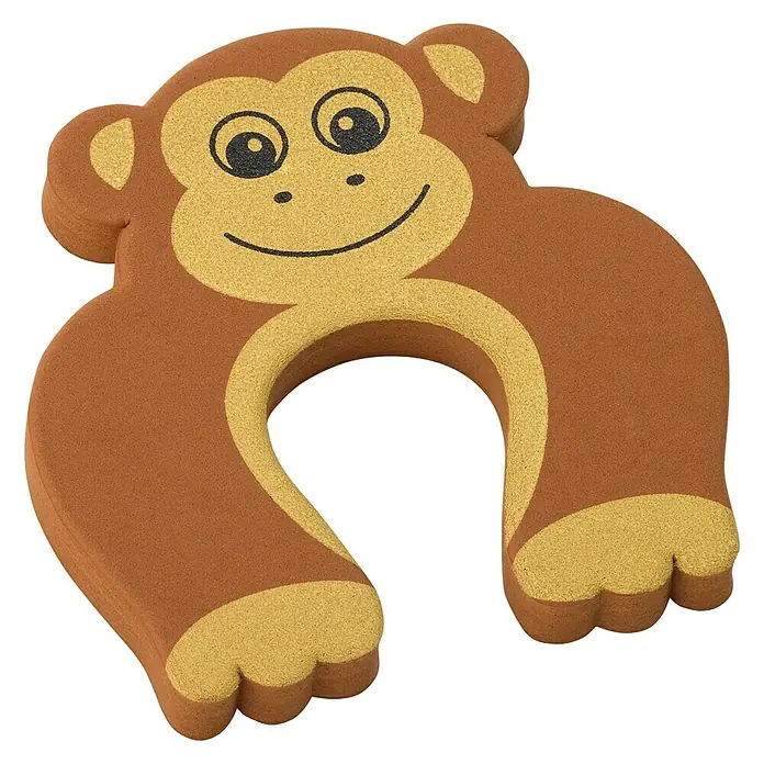 Inofix Tope de puerta salva dedos - Marrón - Tope de puerta de espuma con forma de mono. Accesorio decorativo y práctico para habitaciones infantiles, que mantiene las puertas abiertas y evita pellizcos.