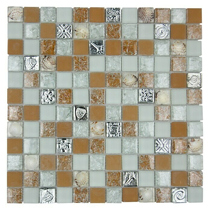Baldosa de mosaico Ocean (30 x 30 cm, Vidrio, Beige)