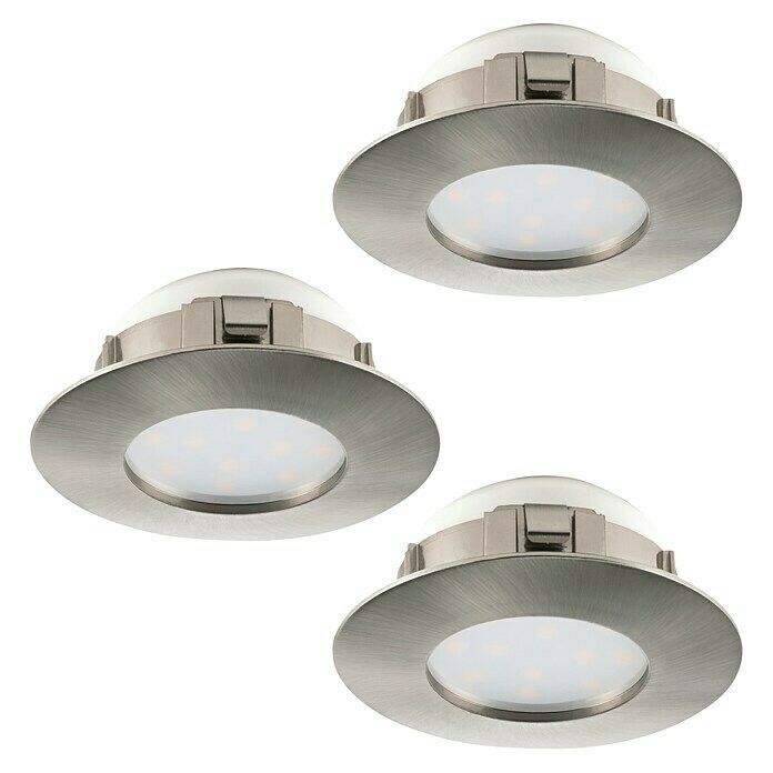Eglo Set de focos LED empotrables Pineda 95823 (3 x 6 W, Blanco cálido, Diámetro: 7,8 cm, Níquel mate, 3 uds.)