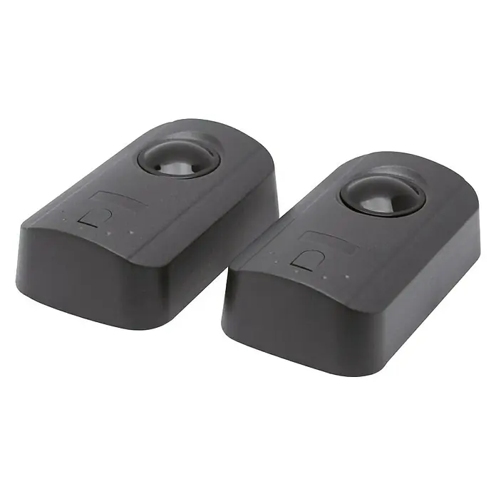 Sensor de infrarrojos para puertas motorizadas batientes y correderas - Potencia máx.: 24 W - Un par de sensores de movimiento negros con una lente abovedada y un diseño elegante para sistemas de seguridad interior.