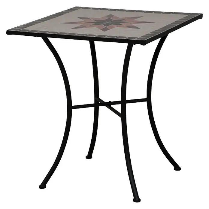 Siena Garden Stella Balkontisch - L x B x H: 64 x 64 x 71 cm, Quadratisch, Schwarz/Beige/Braun - Quadratischer Mosaiktisch mit Sternmuster und schwarzem Metallgestell für den Innen- und Außenbereich.