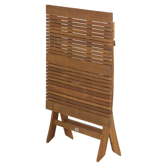 Siena Garden Falun Balkontisch - L x B x H: 80 x 80 x 74,2 cm, Akazie, Klappbar, Quadratisch, Natur - Zusammengeklappter Holztisch für den Außenbereich. Der Tisch ist aus braunem Holz gefertigt und weist eine Lattenstruktur auf.