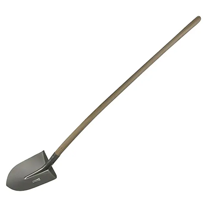 Frankfurter Schaufel - Arbeitsbreite: 26,5 cm, Silber, Langstiel - Spaten mit rundem Kopf und Holzstiel zum Umgraben von Erde und für Gartenarbeiten.