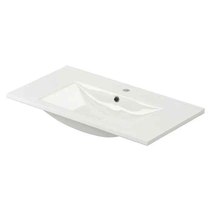 Conjunto de mueble de baño Inglet - Ancho: 80 cm, Blanco mate, Número de cajones: 2 ud., 3 pzs. - Elegante lavabo de cerámica blanca con un diseño moderno. Ideal para baños con estilo.