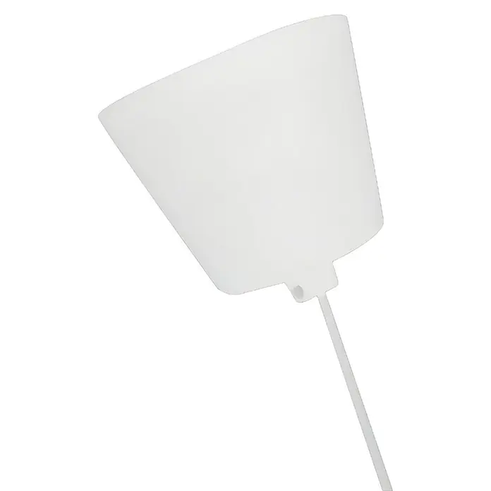 Lámpara colgante Litch - 60 W, Ø x Al: 27 x 40 cm, Blanco, E27 - Pantalla de lámpara de plástico blanca con varilla sobre fondo negro. Diseño sencillo y moderno para tu hogar.