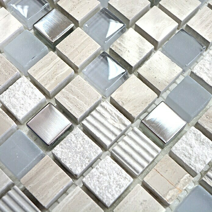 Mosaikfliese Quadrat Crystal Mix XCM HQ10 (30,5 x 30,5 cm, Grau/Silber, Matt)