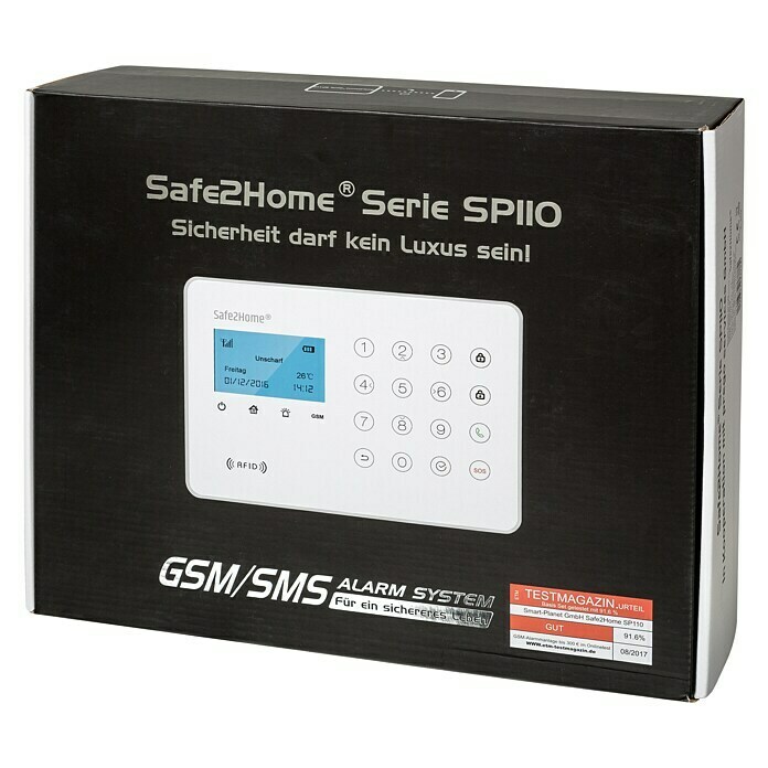 Safe2Home Alarmanlagen-Set SP110 KomplettMit Strom-Außensirene, L x B x H: 195 x 136 x 31 mm Right Side View