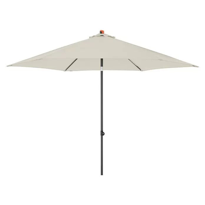 Doppler Marktschirm rund myZone Push Up - Natur, Durchmesser Bespannung: 300 cm - Beiger Sonnenschirm mit dunkelgrauem Mast.