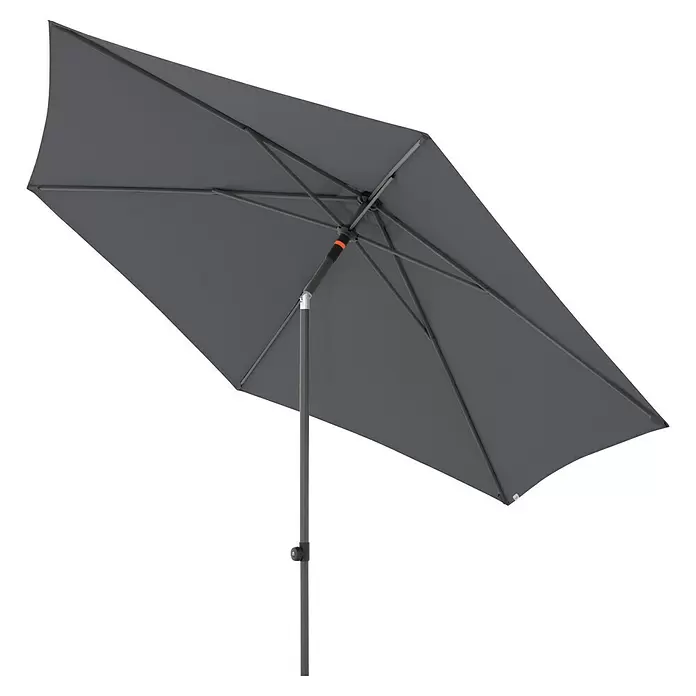 Doppler Marktschirm rund myZone Push Up - Anthrazit, Durchmesser Bespannung: 300 cm - Dunkelgrauer rechteckiger Gartenschirm mit Mittelstange und Streben.