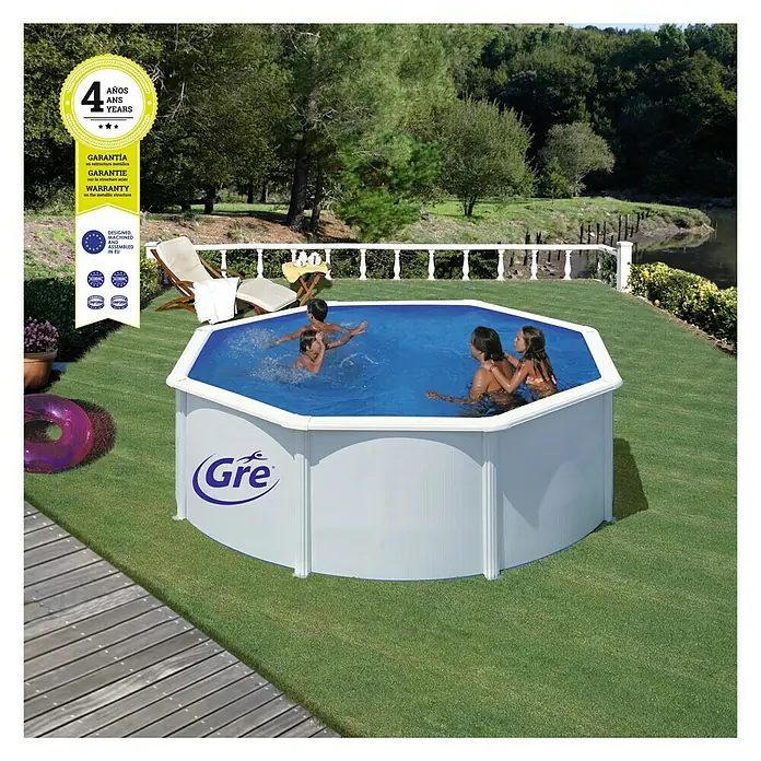Gre Piscina de acero desmontable Fidji - Ø x Al: 300 x 120 cm, Blanco, 7.418 l - Esta imagen presenta una piscina GRE, una piscina sobre el suelo perfecta para la diversión familiar en cualquier patio trasero.